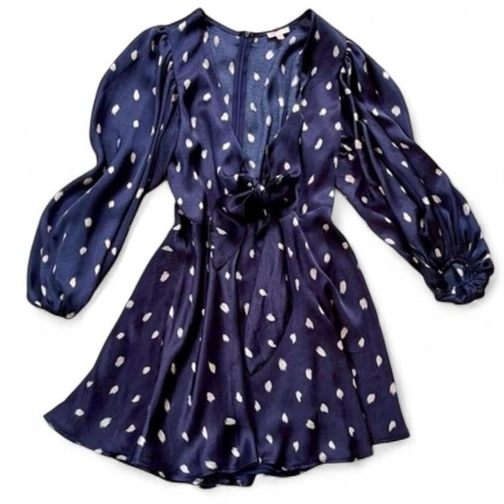 NWT Adorable Luxxel Navy and White Polka Dot Long Sleeve Mini Dress